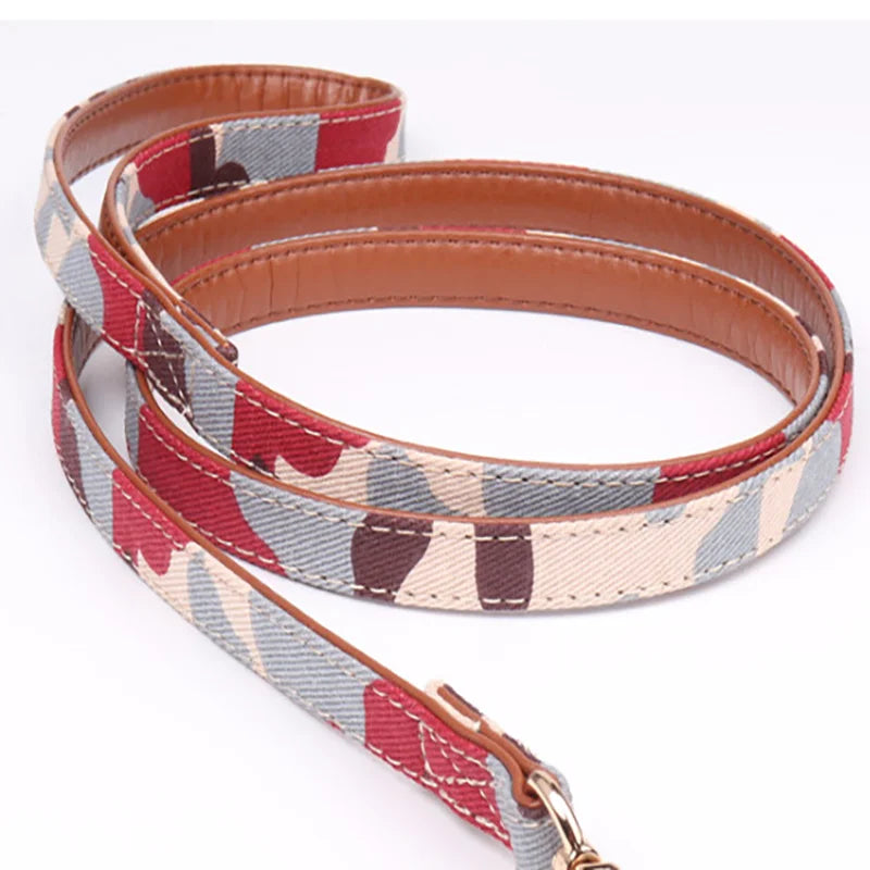 Camouflage Pet Collar With Bowtie Adjustable Dog Collar and Leash Set Pu Leather Comfortable Dog Leash Pet Supplies